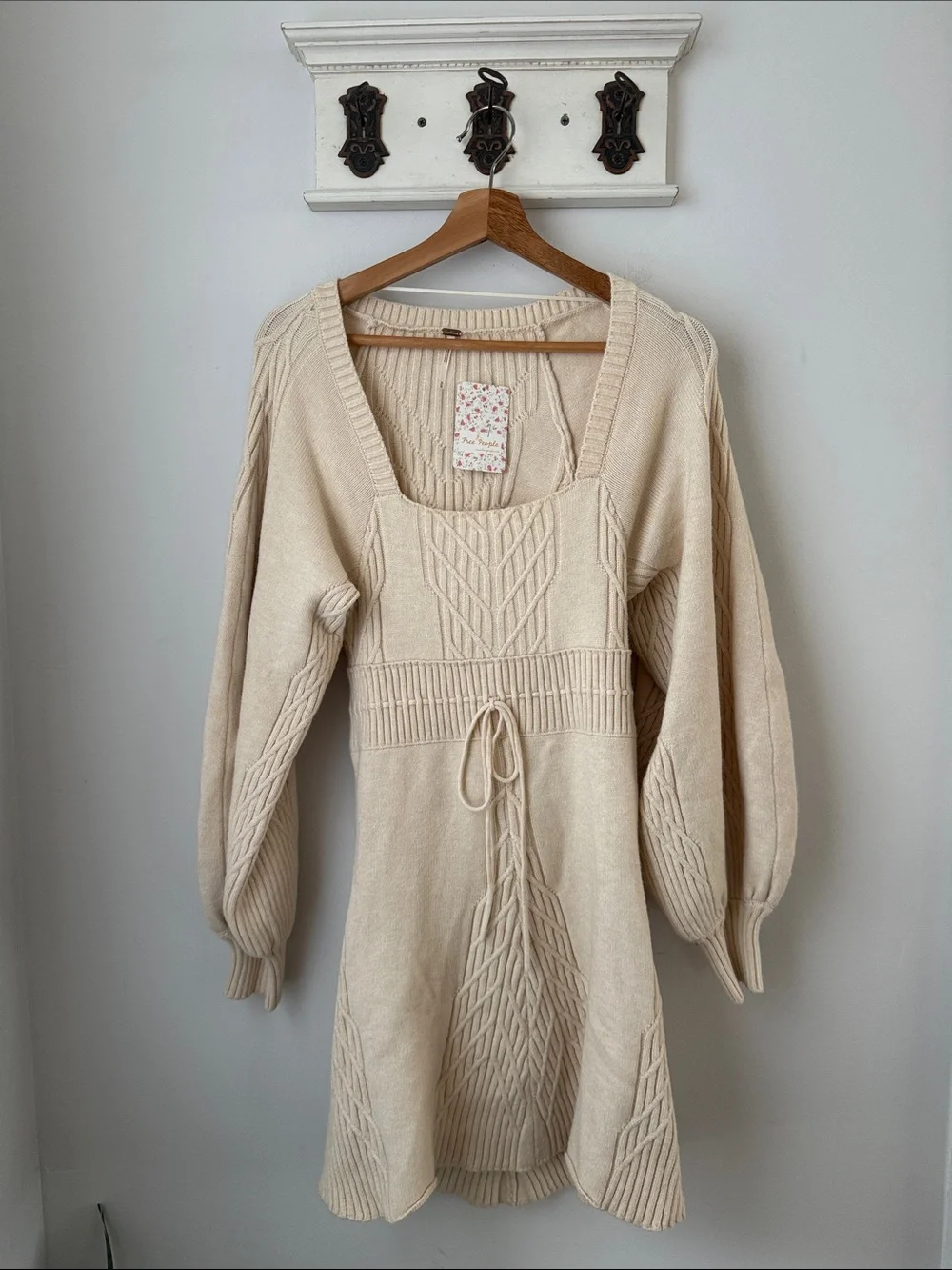 Free People Emmaline Mini Sweater Dress Evening Cream Cable-Knit Romantic Cozy
